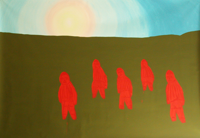 <i>The Team</i>, 2006, latex acrylic on unstretched canvas, 82 1/2 x 122 inches (209.5 x 309.8 cm)