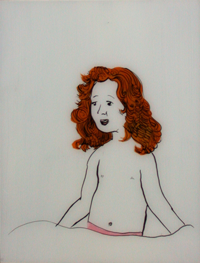 <i>Charlotte</i>, 2006, collage paper, india ink, latex acrylic on primed glass, 15 3/4 x 11 3/4 inches (40 x 29.8 cm)
