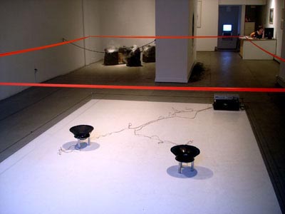 <i>The Ends</i>, exhibition view, Parker's Box, 2005, left to right: <i>Woof</i>, 2005; <i>Whoosh</i>, 2005; <i>Bombing</i>, 2005