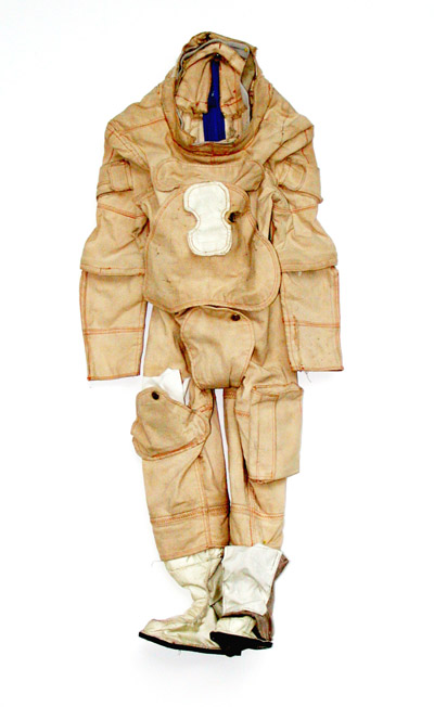 <i>Unfinished Study For Conrad Carpenter's Training Suit</i>, 2003, stitched fabric, rubber, metal, plastic, 34 x 12 x 4 inches (86.4 x 30.5 x 10.2 cm)