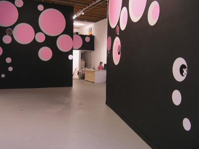 <i>Twins</i>, 2005, paint, resin, surveillance mirrors, fabric