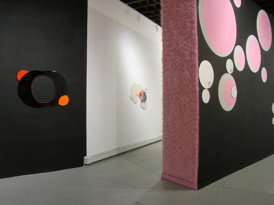 <i>Twins</i>, 2005, paint, resin, surveillance mirrors, fabric