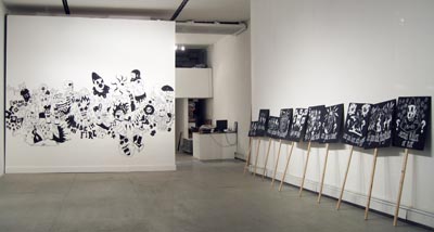 Exhibition View <i>Graphic Fuzz</i>, Parker's Box, 2007, left to right: <i>Lincoln's Booth, 2006; <i>The School</i>, 2006