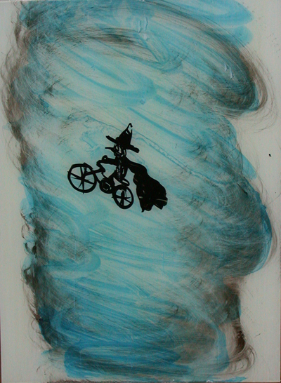 <i>Witch</i>, 2006, collage paper, india ink, latex acrylic on primed glass, 15 3/4 x 11 3/4 inches (40 x 29.8 cm)