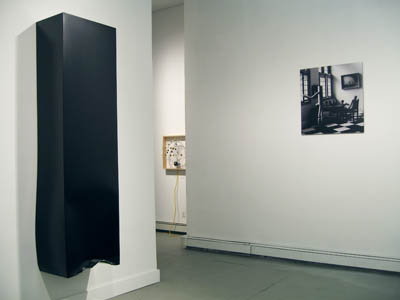 <i>Selection Box</i>, exhibition view, Parker's Box, 2007, left to right: Beatriz Barral, <i>Twins (Electric Pink) I-II</i>, 2004; Bruno Peinado, <i>Untitled (Flat Black California Custom Game Over)</i>, 2005; David McQueen, <i>Quaking Aspen: drawing from a Nervous Empire</i>, 2007; Joshua Stern, <i> The Drinkers (From the Room series)</i>, 2004