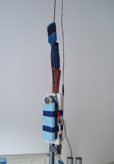 <i>Security Cam Brush</i>, 2009, infrared camera, wood, paintbrush, paint, styrofoam, tape, 48 1/2 x 2 inches (123.19 x 10.16 cm)