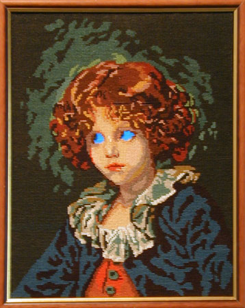 Samuel Rousseau, Canevas lectronique (Enfant), 2001, mixed media, video object, tapestry cotton, LCD screen, DVD, 20 5/8 x 16 3/8 x 5 inches (51.7 x 41.6 x 12.7 cm)